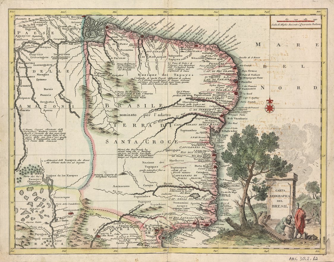 Geografisk kort over Brasilien af Giovanni Battista Albrizzi