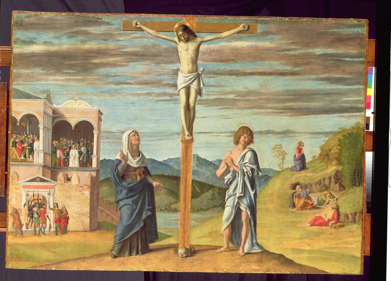 Kristus på korset med jomfruen og Johannes evangelisten (tempera på panel) af Giovanni Battista Cima da Conegliano