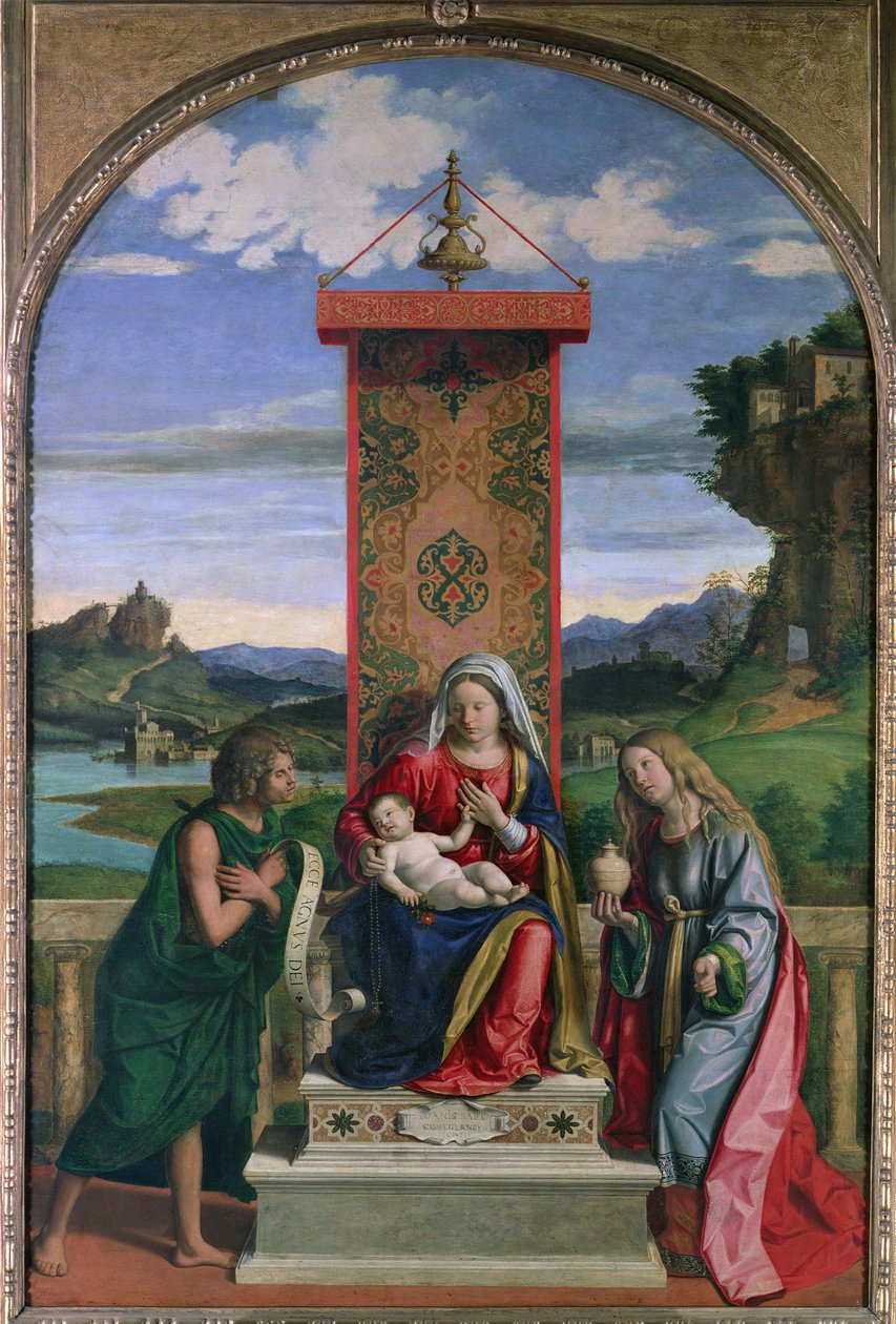 Madonna og barn med Johannes Døberen og Maria Magdalene af Giovanni Battista Cima da Conegliano