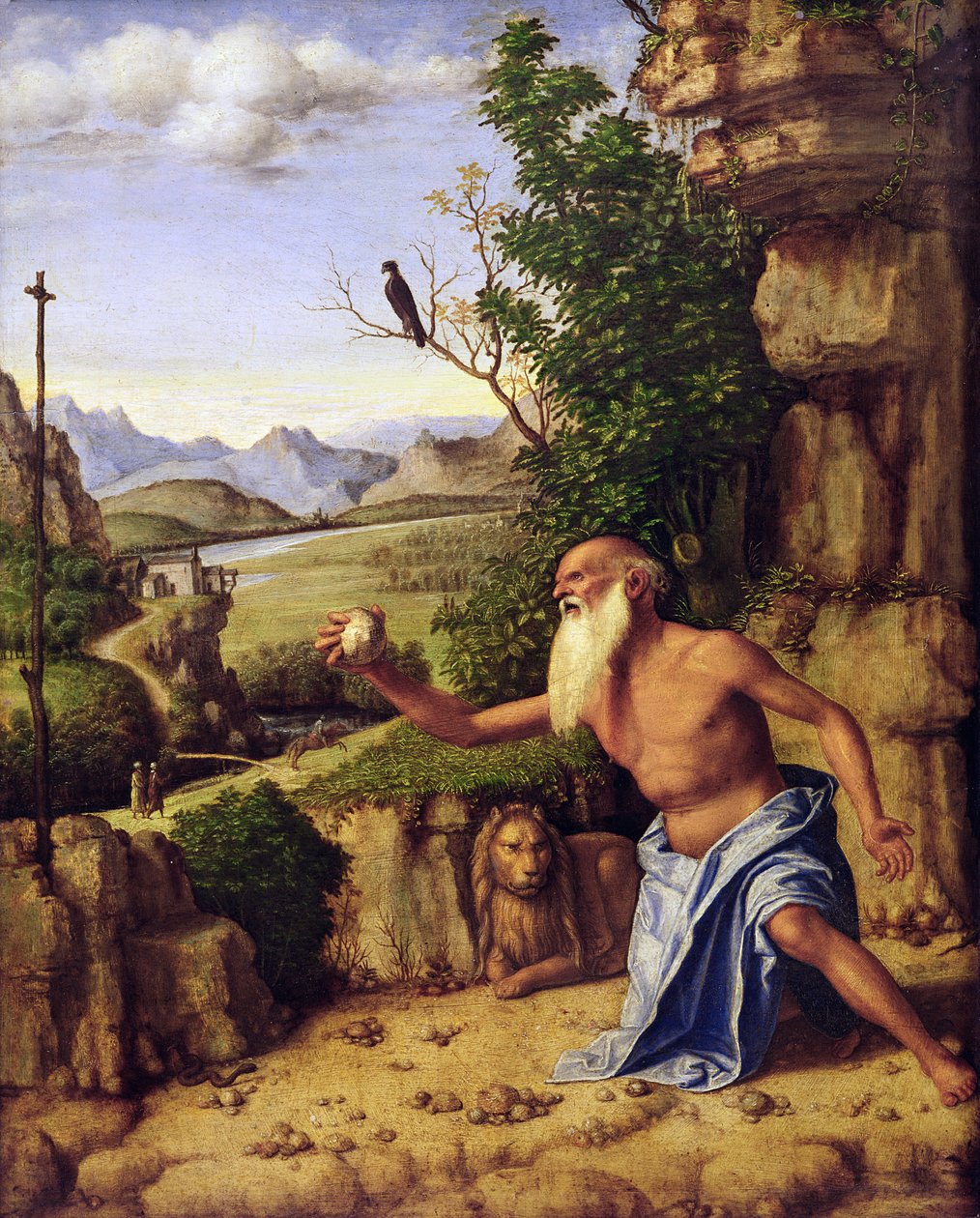 St.Jerome in a Landscape, ca. 1500-10 (olie på træ) af Giovanni Battista Cima da Conegliano