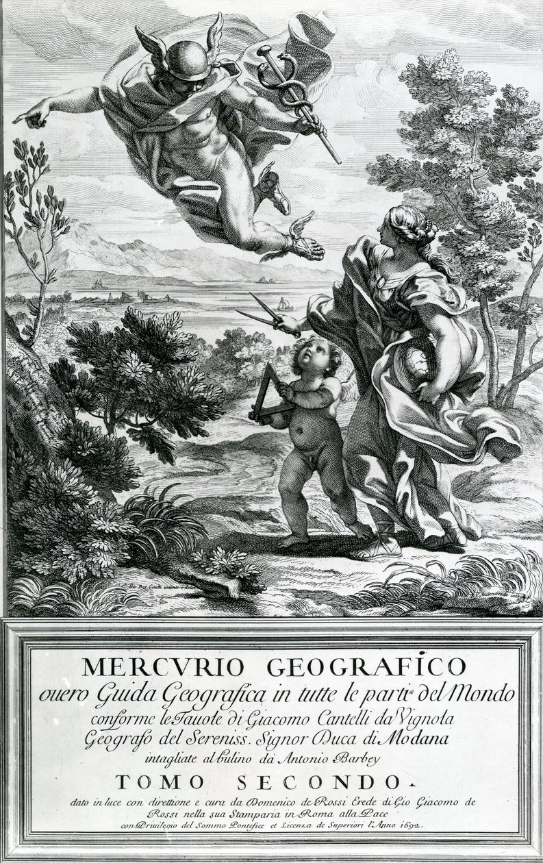Merkur førende geografi, 1692 af Giovanni Battista Gaulli