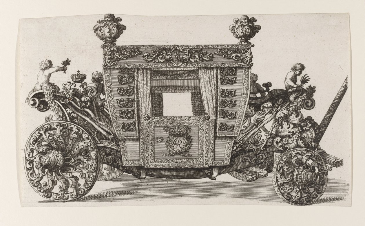 Set fra siden af den anden vogn af Lord Castelmaine bygget i 1686 af Andrea Cornely efter hans egen d ... af Giovanni Battista Lenardi