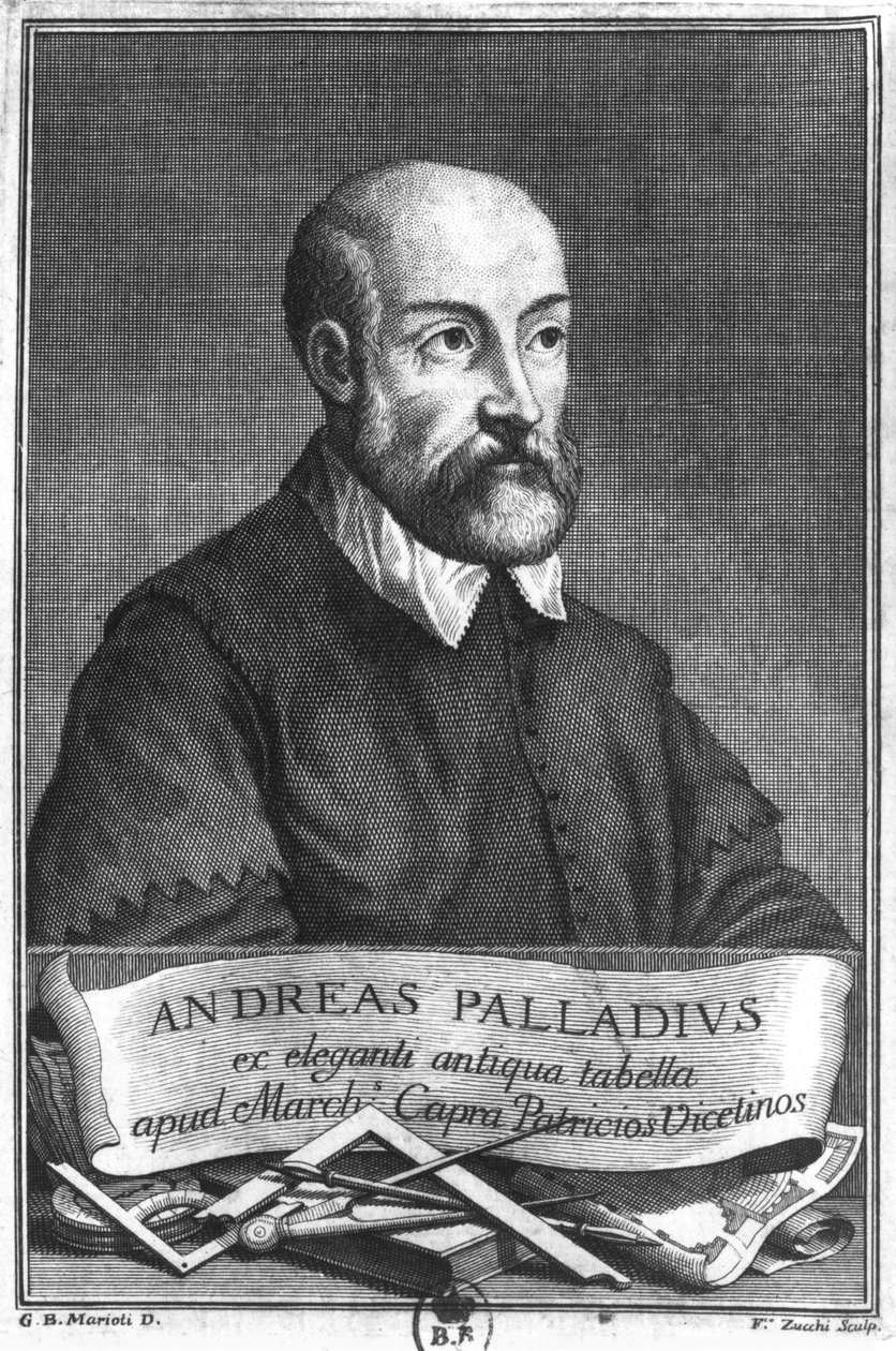 Andrea Palladio (1508-80) graveret af Francesco II Zucchi (1692-1764) af Giovanni Battista Marioti