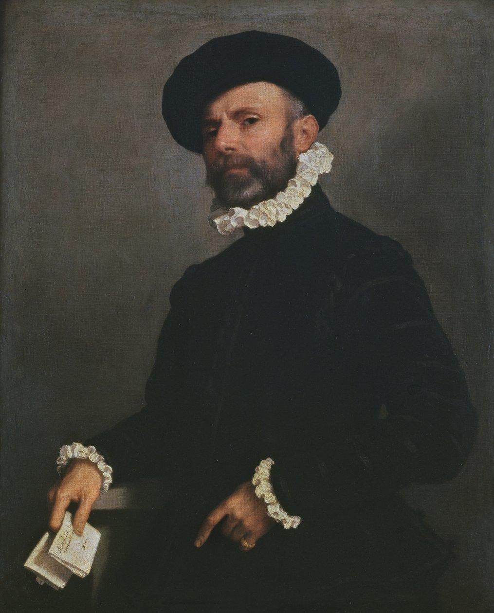 Portræt af en mand, der holder et brev, ca. 1570-75 af Giovanni Battista Moroni