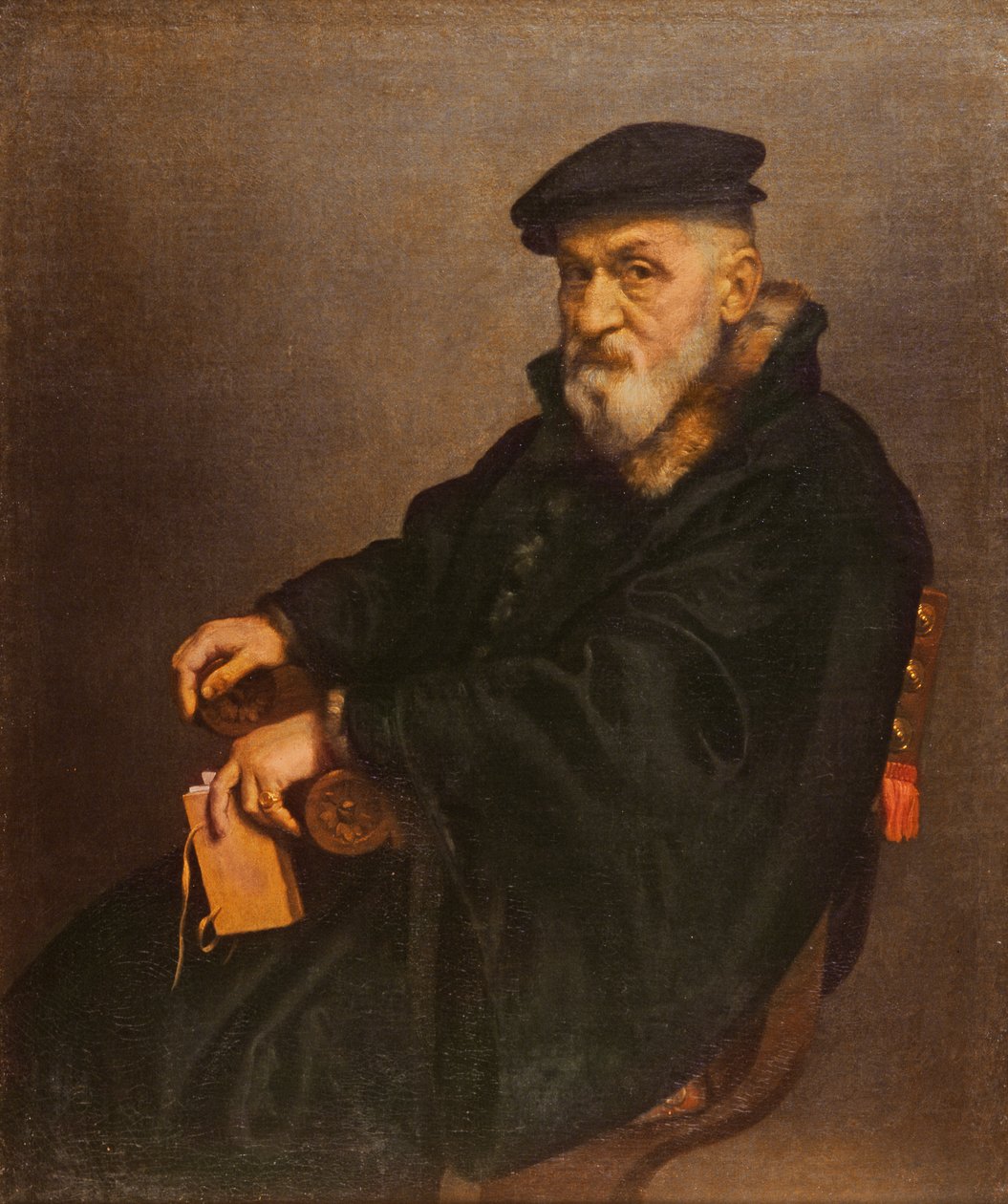 Portræt af en gammel mand med en bog, muligvis Giovan Battista Seradobati, en italiensk notar, efter 1575 af Giovanni Battista Moroni