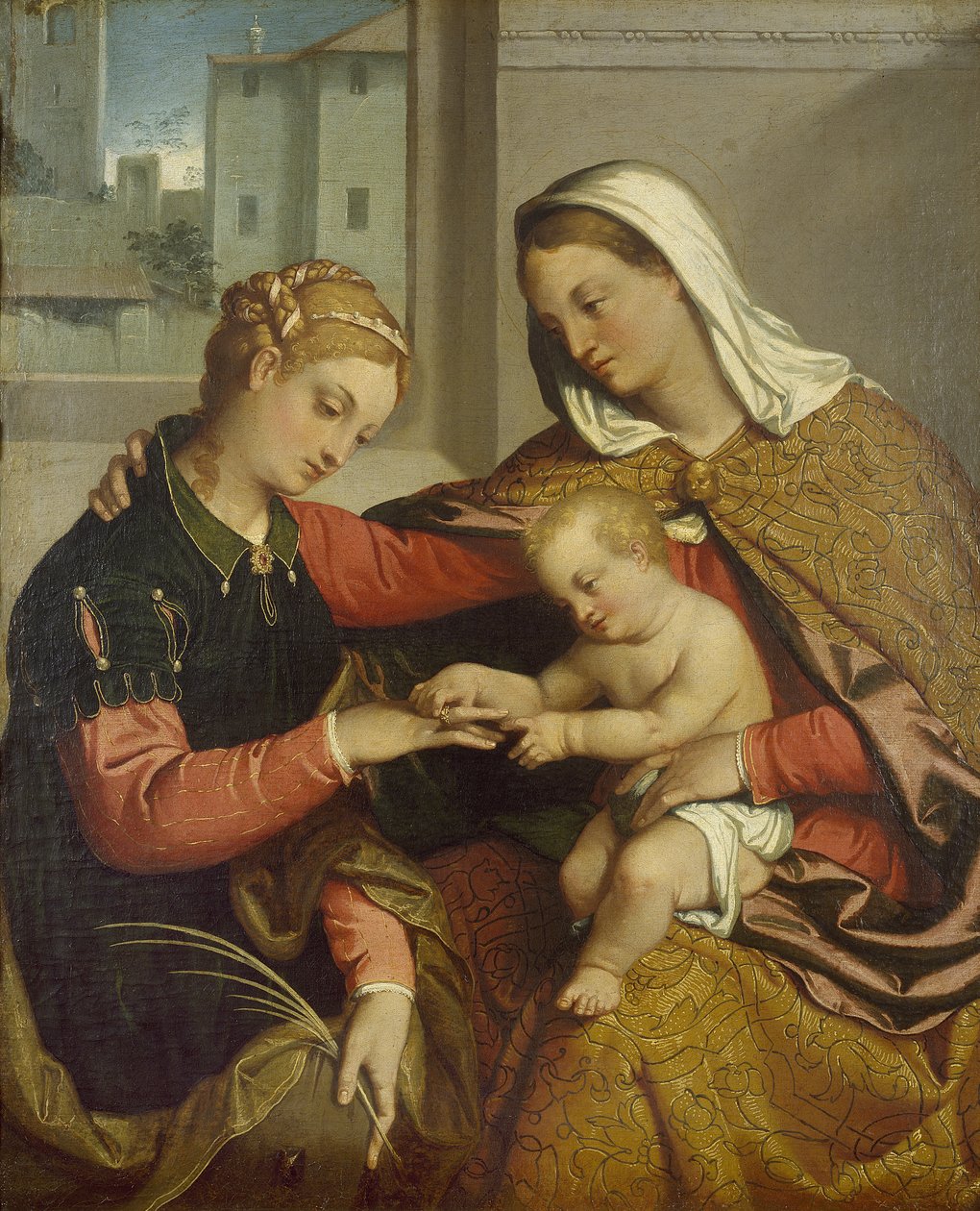 The Mystic Marriage of St. Catherine, 1500-tallet af Giovanni Battista Moroni