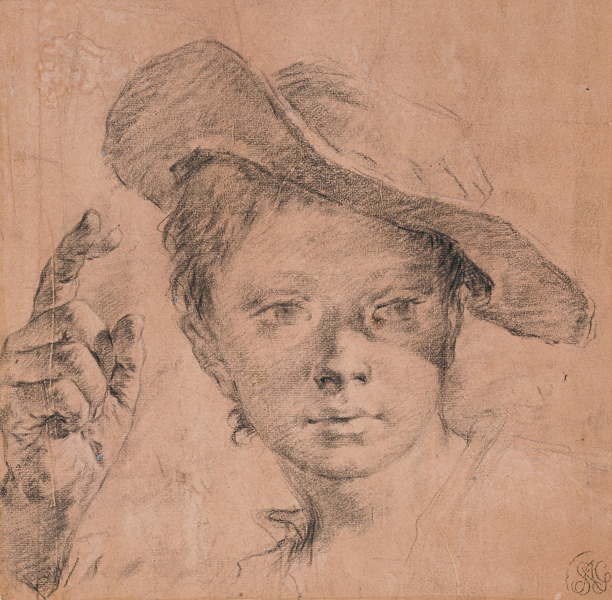 Portræt af en dreng der peger med hævet højre hånd, c. 1740-1745 af Giovanni Battista Piazzetta