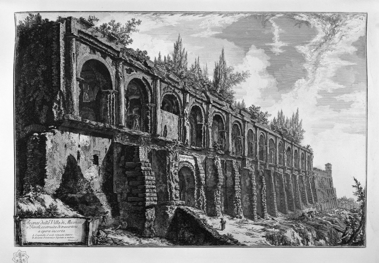 Rester af Villa di Mecenate i Tivoli, bygget af travertin af usikkert arbejde af Giovanni Battista Piranesi