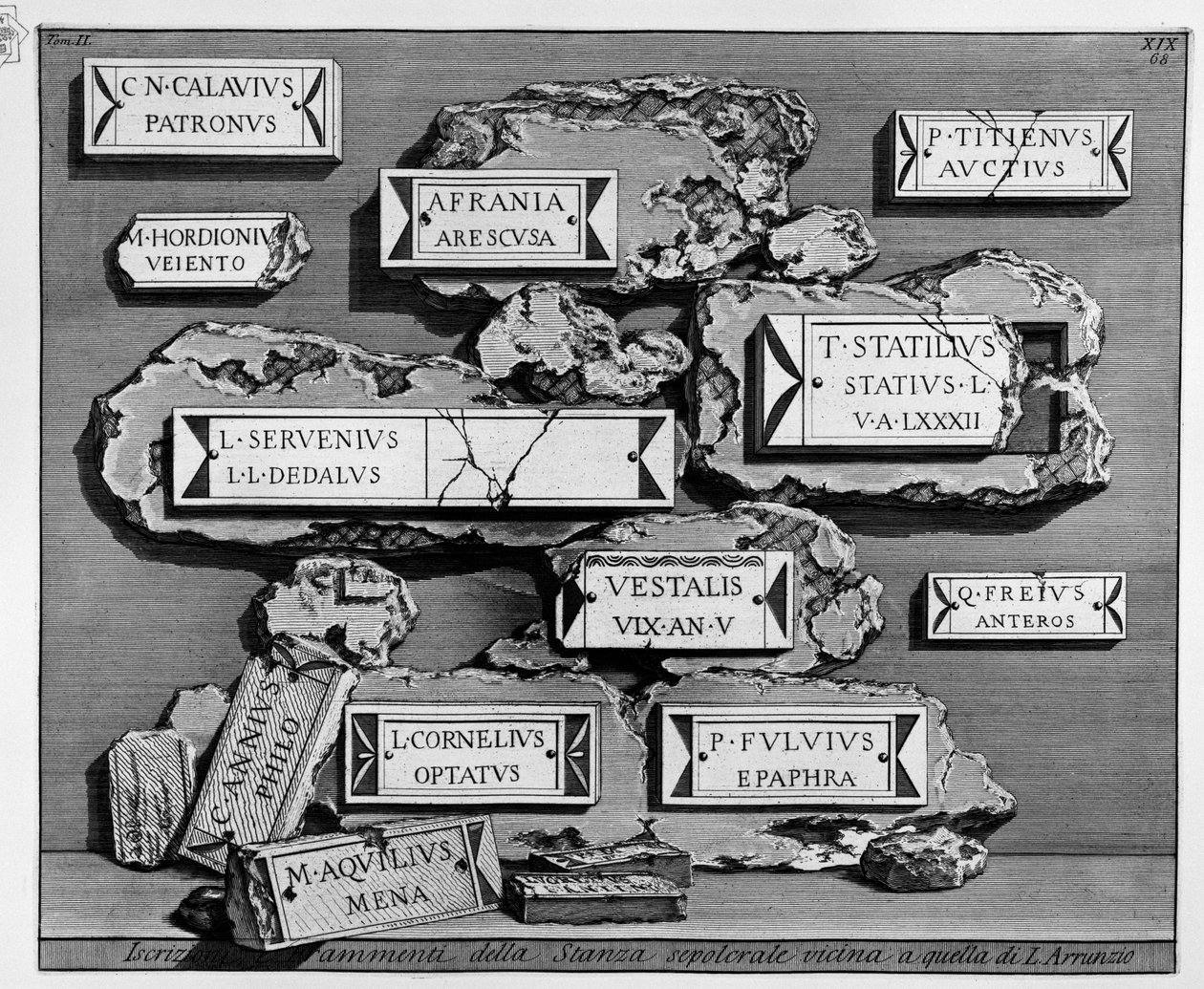 Rester af gravkammeret, der bruges af plebs i Villa Magnani; jfr. Kort over Rom de Piranesi, nr. 88 af Giovanni Battista Piranesi