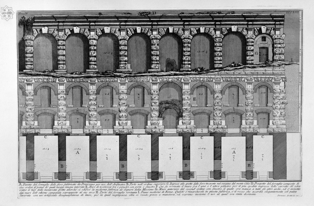 Demonstration af menageriet på messerne bygget af Domitian til brug for amfiteatret af Giovanni Battista Piranesi