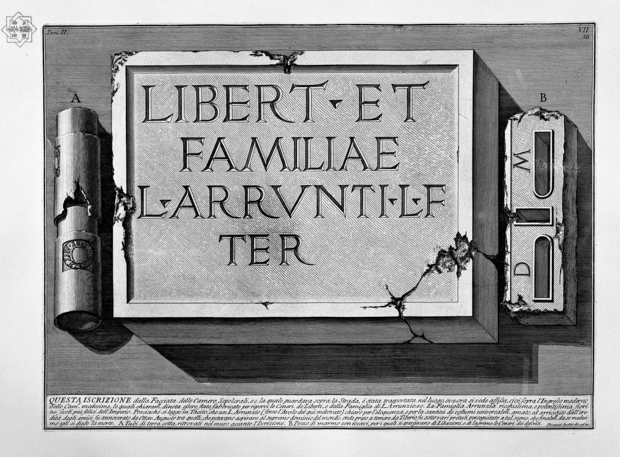 Indskrift i graven af L. Arrunzio -familien af Giovanni Battista Piranesi