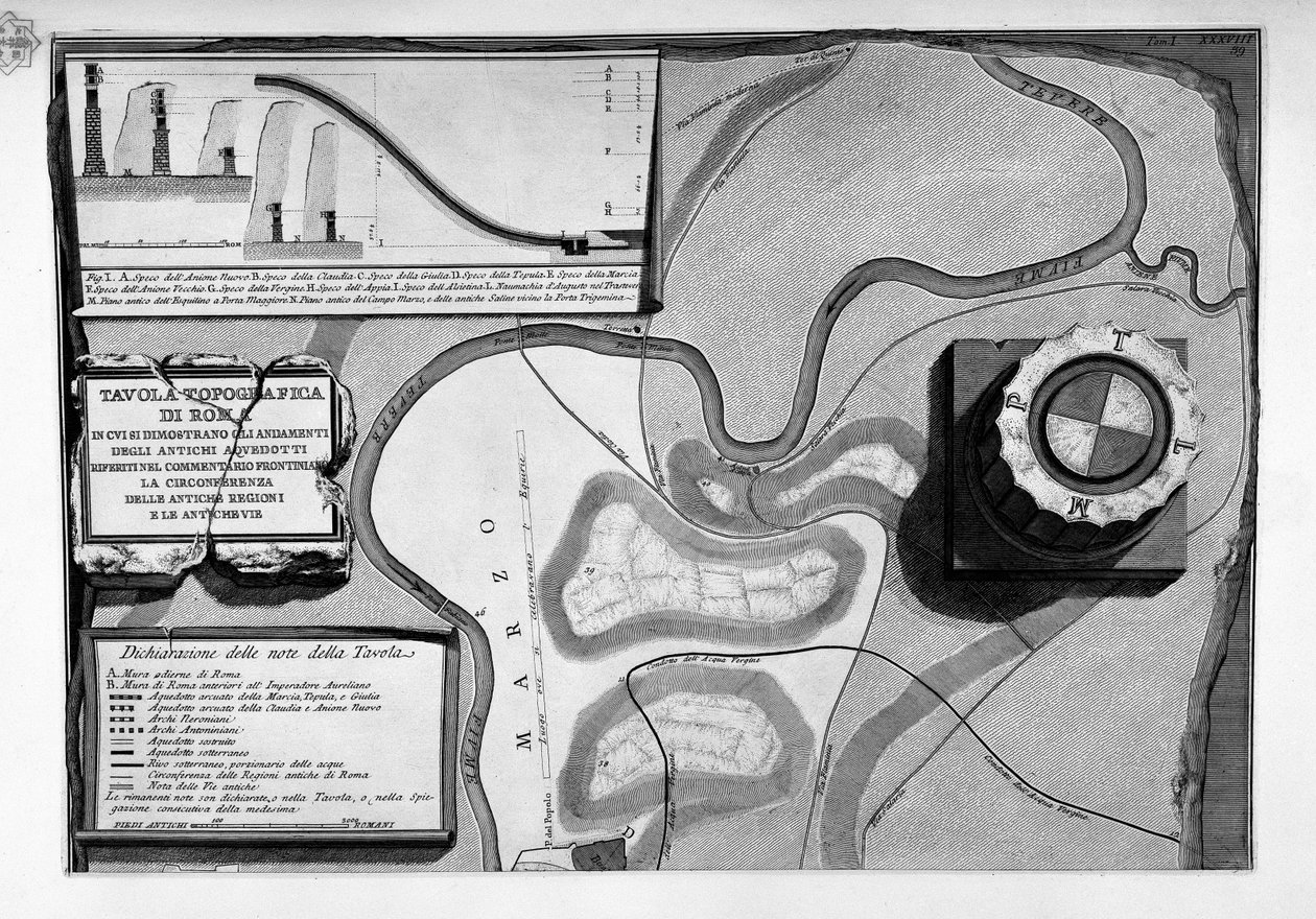 Kort over gamle romerske akvædukter i Rom af Giovanni Battista Piranesi