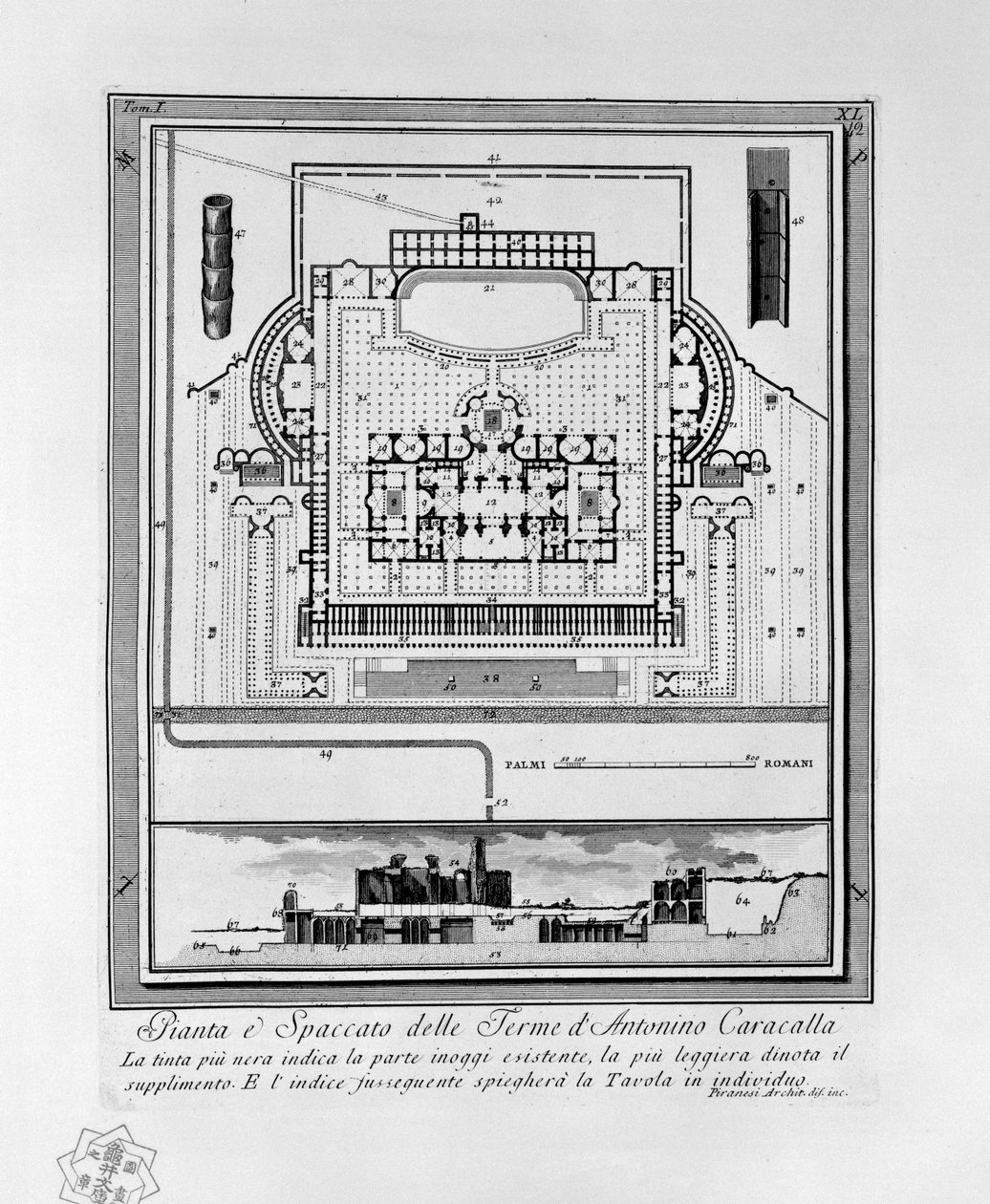 Plan af Caracallas bade (Rom) af Giovanni Battista Piranesi
