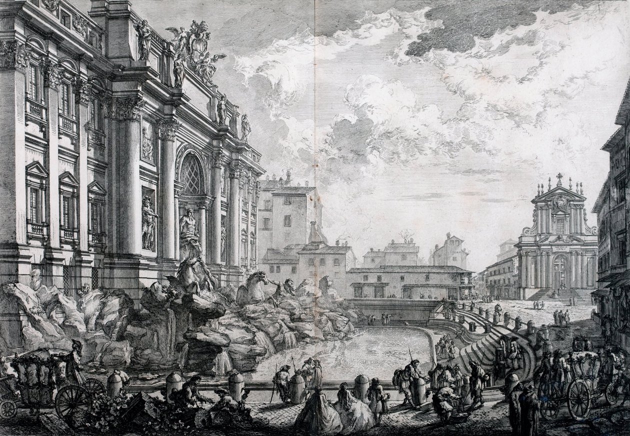 Set fra siden af ​​Trevifontænen, tidligere Acqua Vergine fra Vedute di Roma (udsigt over Rom) af Giovanni Battista Piranesi