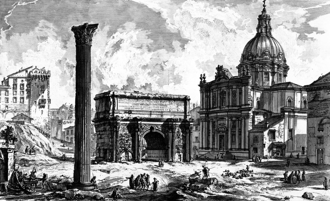 Udsigt over Septimius Severus bue og kirken Santi Luca e Martina, fra serien 