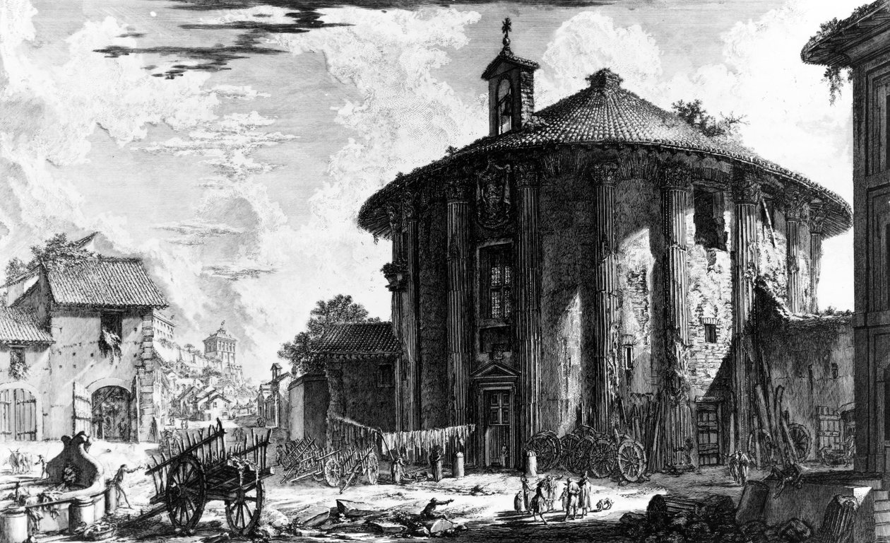 Udsigt over Cybele-templet på Piazza della Bocca della Verita, fra 