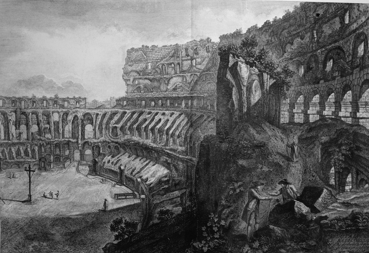 Udsigt over Colosseums indre, fra "Le Antichita Romane de G.B. Piranesi (1756)", udgivet i Paris, 1835 af Giovanni Battista Piranesi