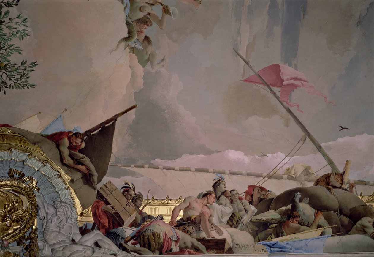 Amerika, detaljer fra The Glory of Spain II, fra tronrummets loft, 1764 (se også 61757, 62096, 62340) af Giovanni Battista Tiepolo