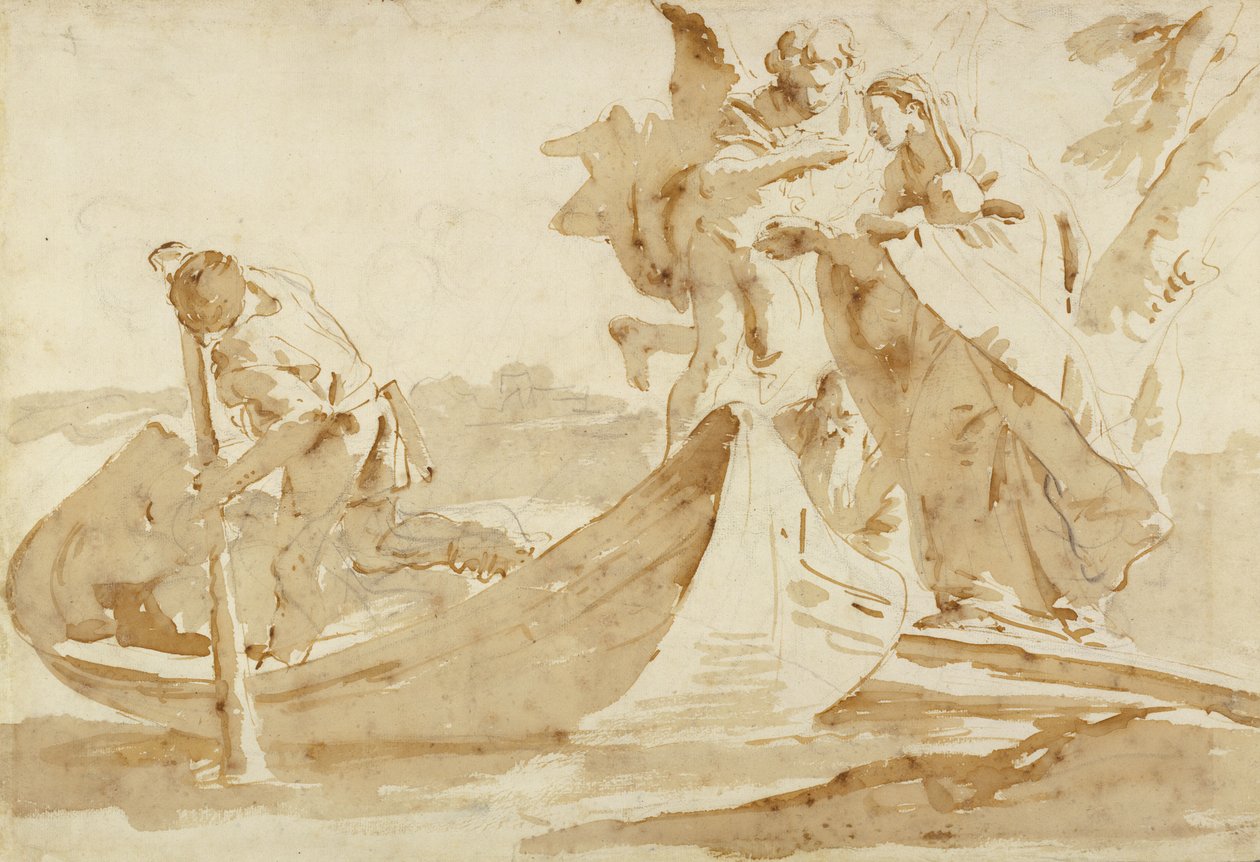 Flugt til Egypten, 1725-35 (pen og brunt blæk med brun vask over sort kridt) af Giovanni Battista Tiepolo