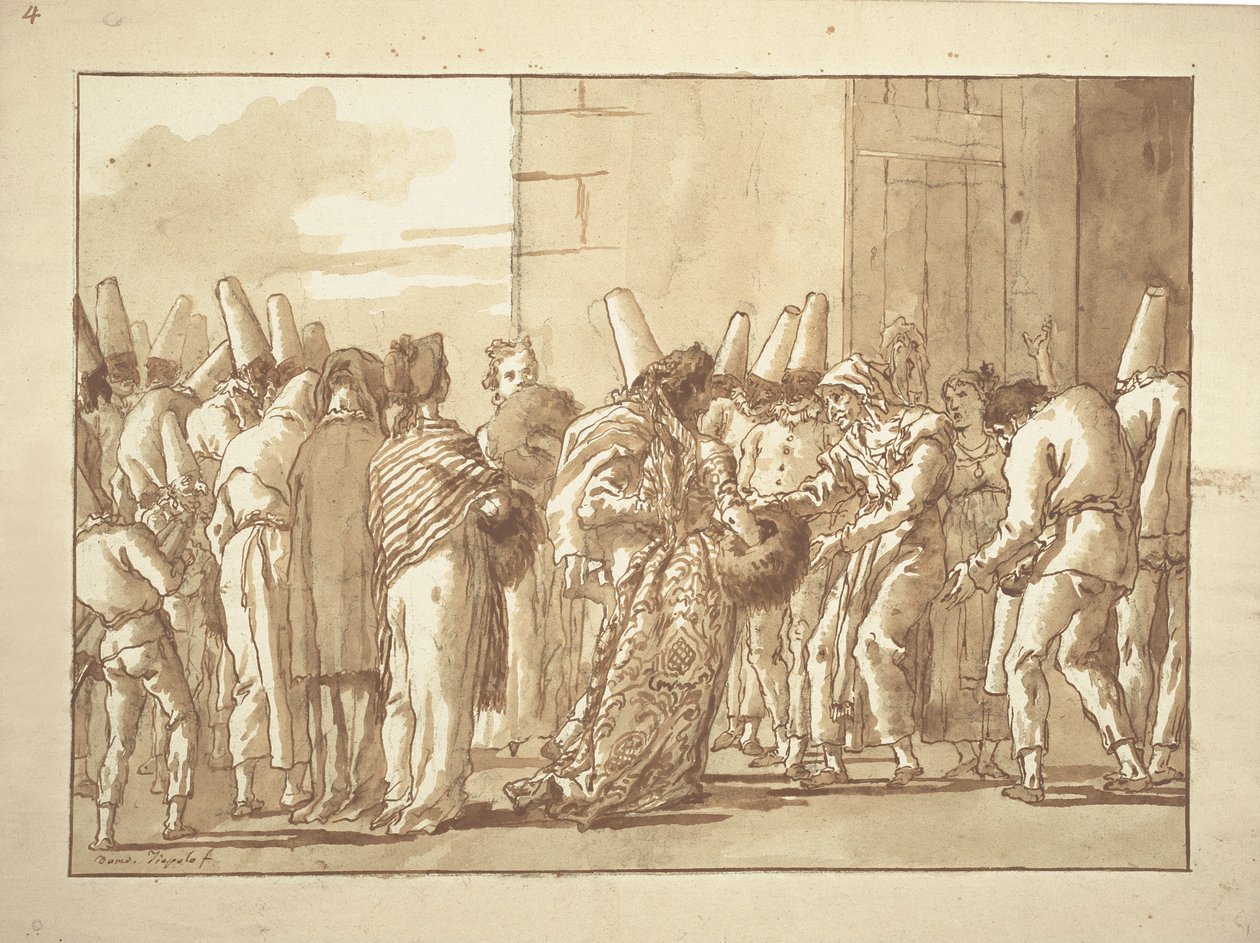Punchinellos far bringer sin brud hjem af Giovanni Battista Tiepolo