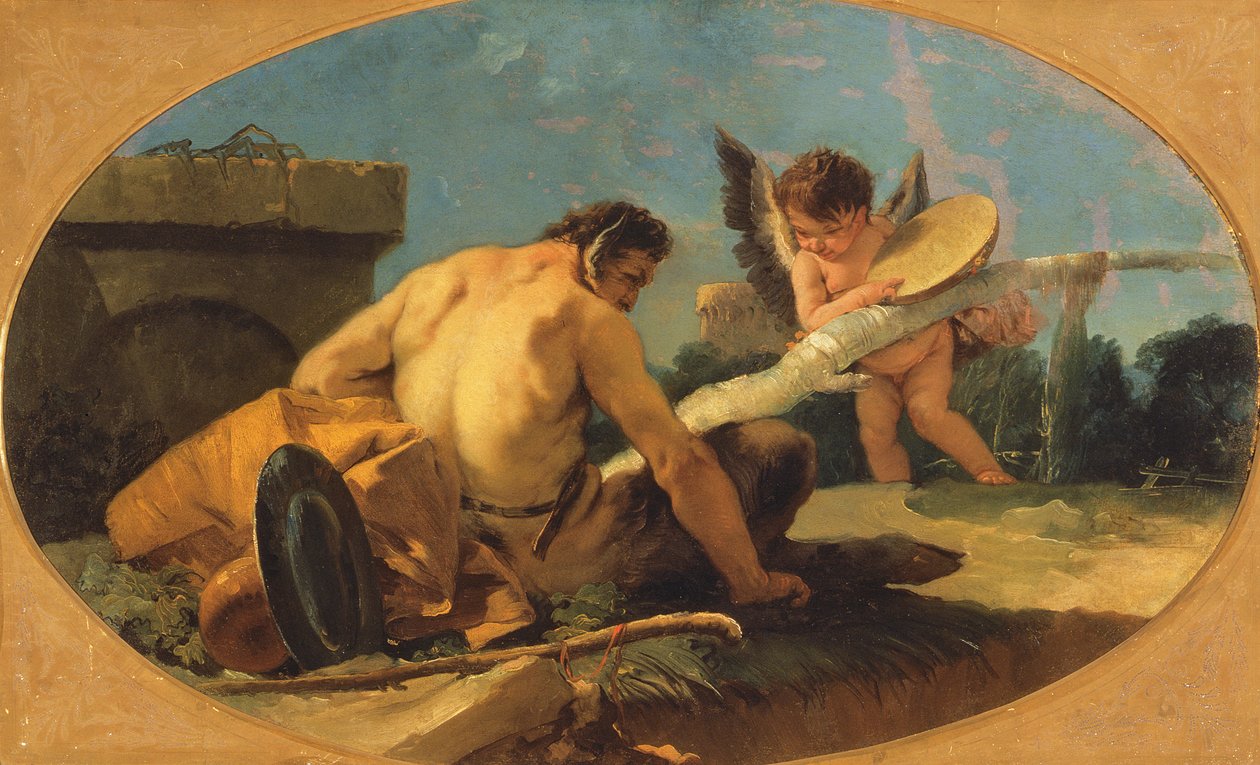 Satyr og Putto med en tamburin af Giovanni Battista Tiepolo
