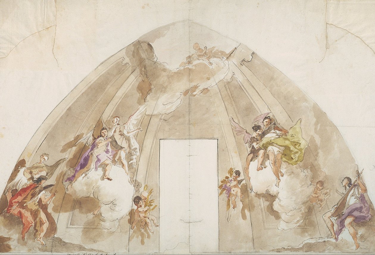 Sang og musikskabende engle- Forberedende tegning til loftet i Udine Domkirke af Giovanni Battista Tiepolo
