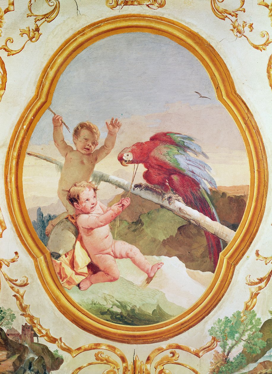 To putti leger med en papegøje af Giovanni Battista Tiepolo