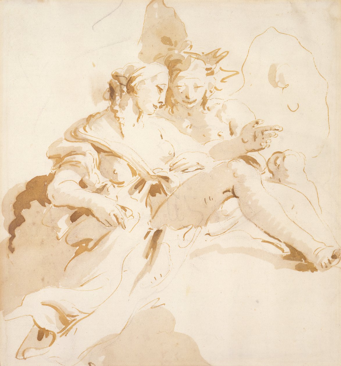 Zephyr og Flora (pen og brunt blæk, med brun vask, over sort kridt, på papir) af Giovanni Battista Tiepolo