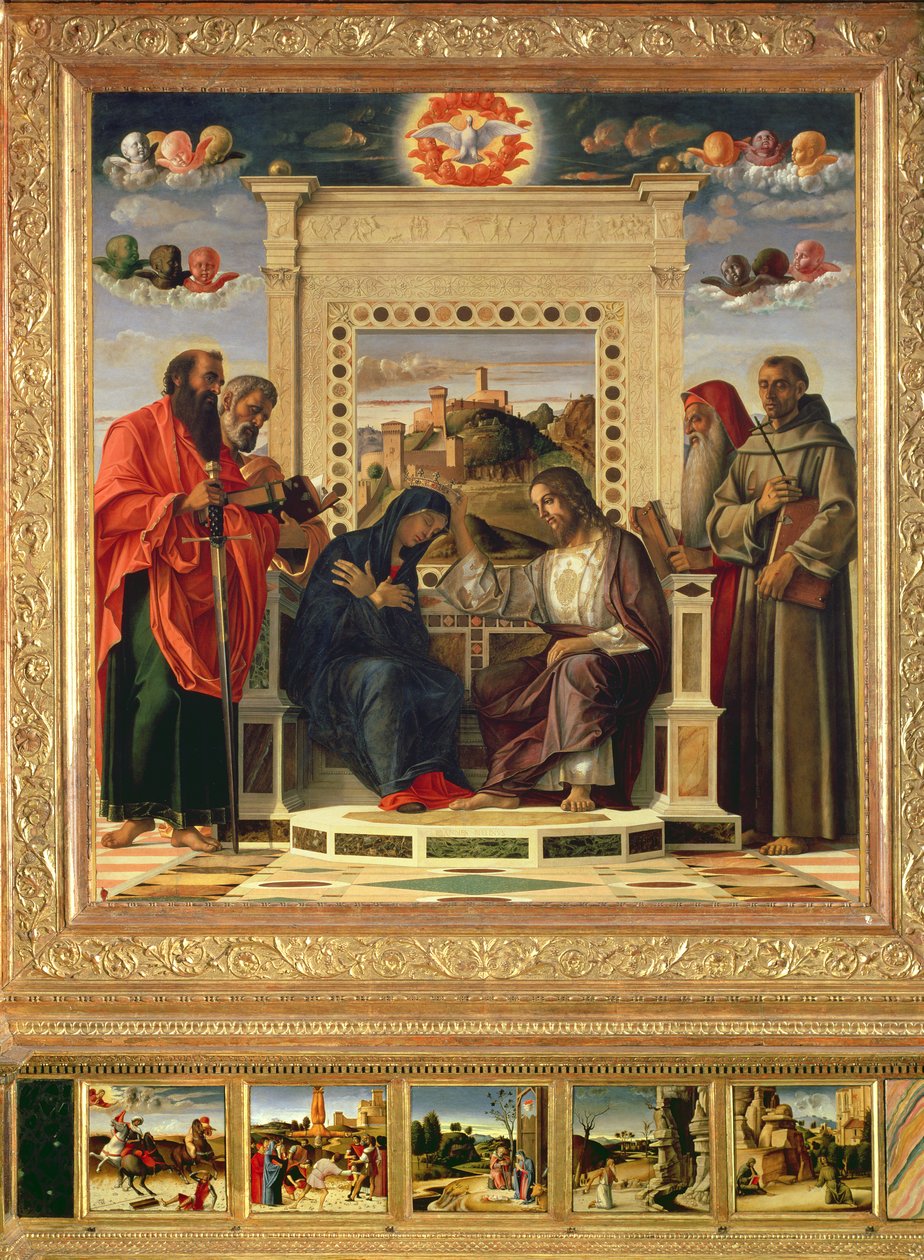 Jomfruens kroning med SS. Paul, Peter, Hieronymus og Frans af Assisi med scener fra de helliges liv i predella-panelet, kendt som 