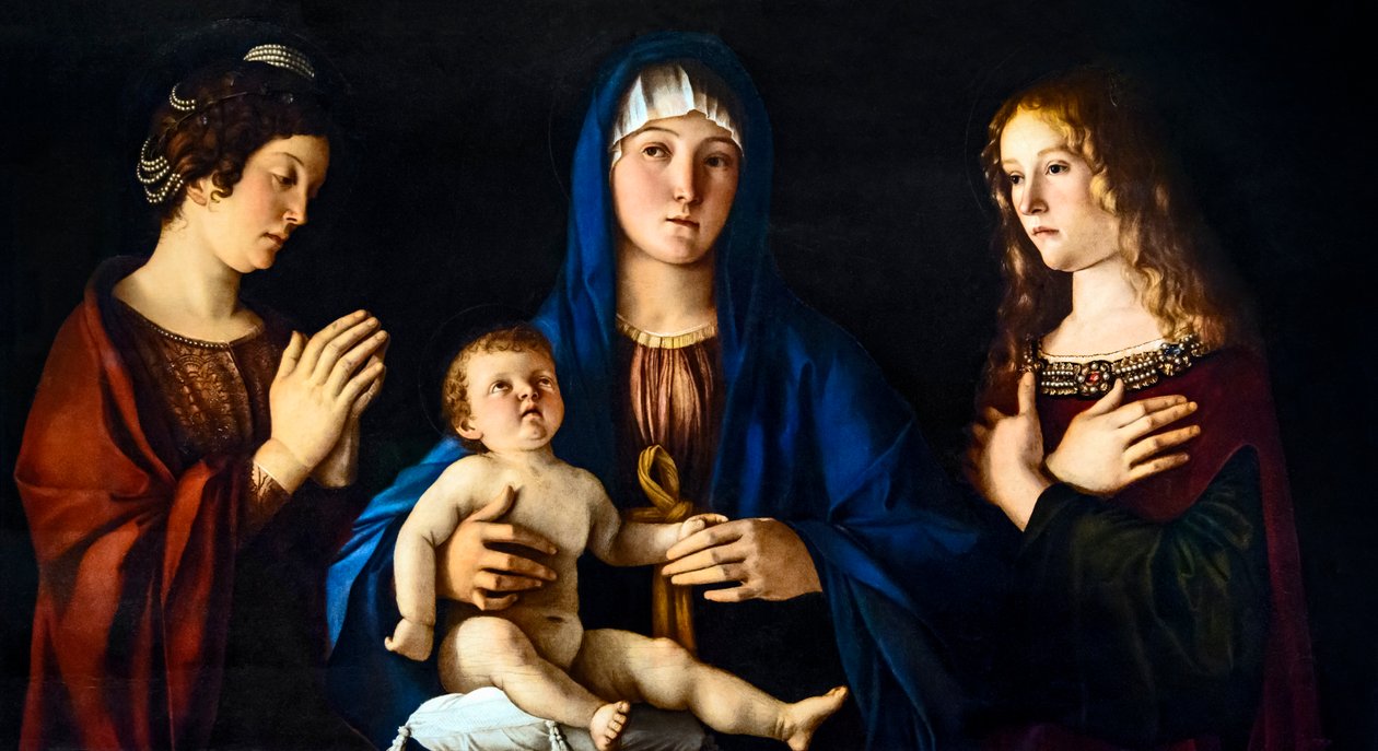 Madonna og barn med Saint Catherine of Alexandria og Mary Magdalene (Sacra Conversazione) af Giovanni Bellini