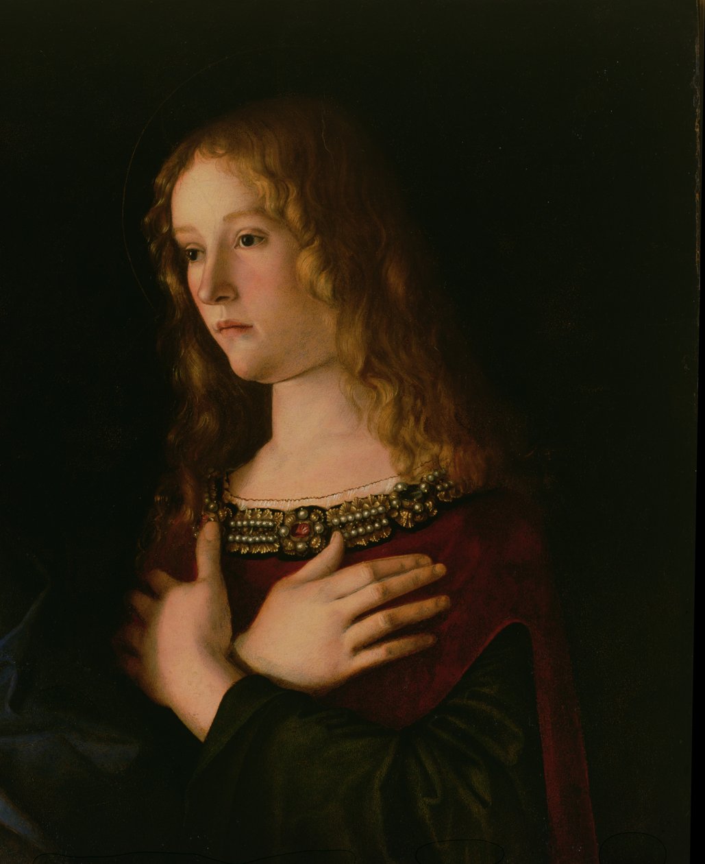 Maria Magdalene, detalje fra Jomfruen og Barnet med den hellige Katarina og Maria Magdalena, ca. 1500 af Giovanni Bellini