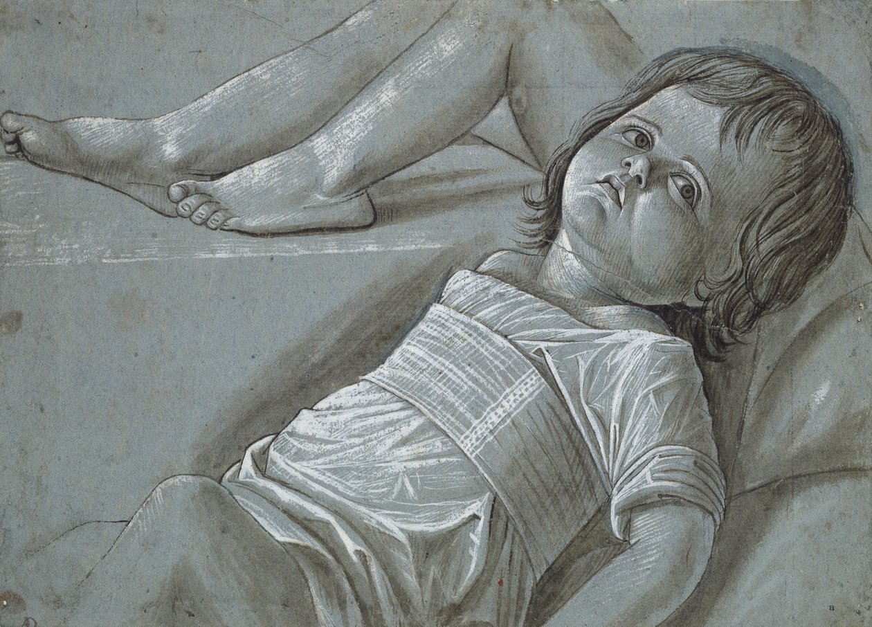 Undersøgelse af en liggende figur af spædbarnet Kristus (penseltegning på papir) af Giovanni Bellini