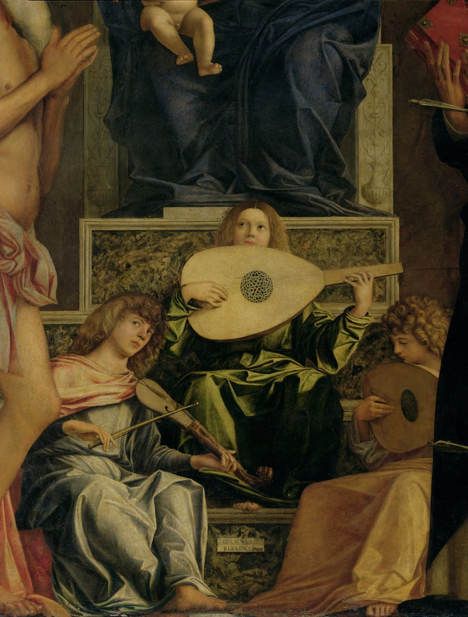 San Giobbe-altertavlen, detalje af engle, der spiller musik, c.1487 olie på paneldetalje af 55433 af Giovanni Bellini