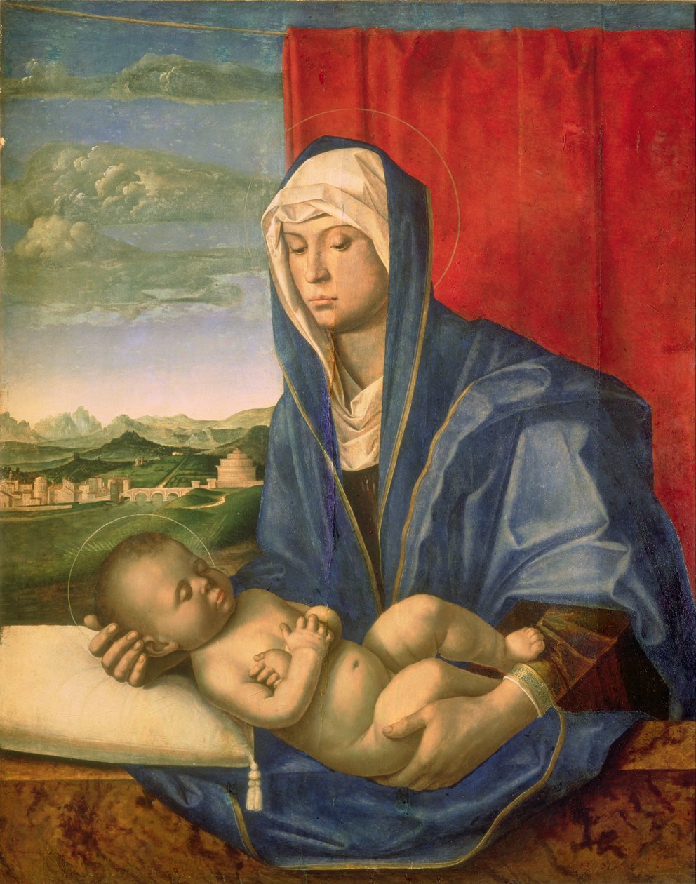 Jomfru og barn (olie på træ) af Giovanni Bellini