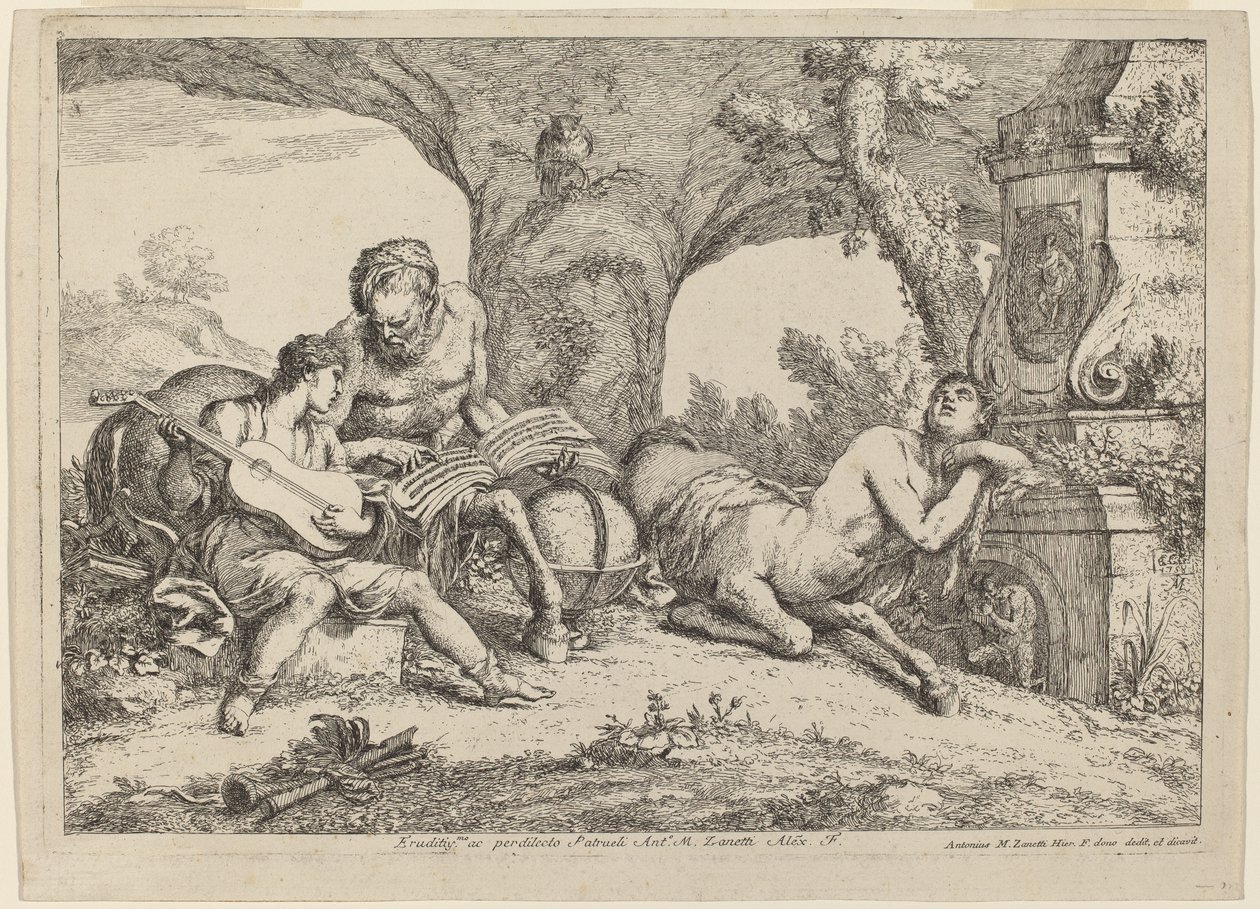 Chiron Teaching Music to Achilles, 1758 (radering på lagt papir) af Giovanni Benedetto Castiglione