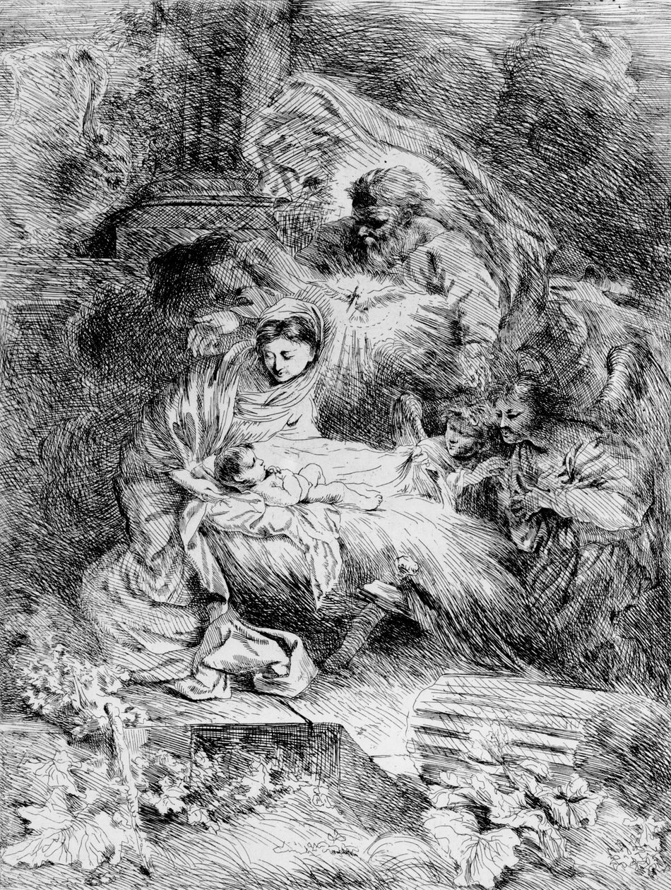 The Nativity, ca. 1645 (radering) af Giovanni Benedetto Castiglione