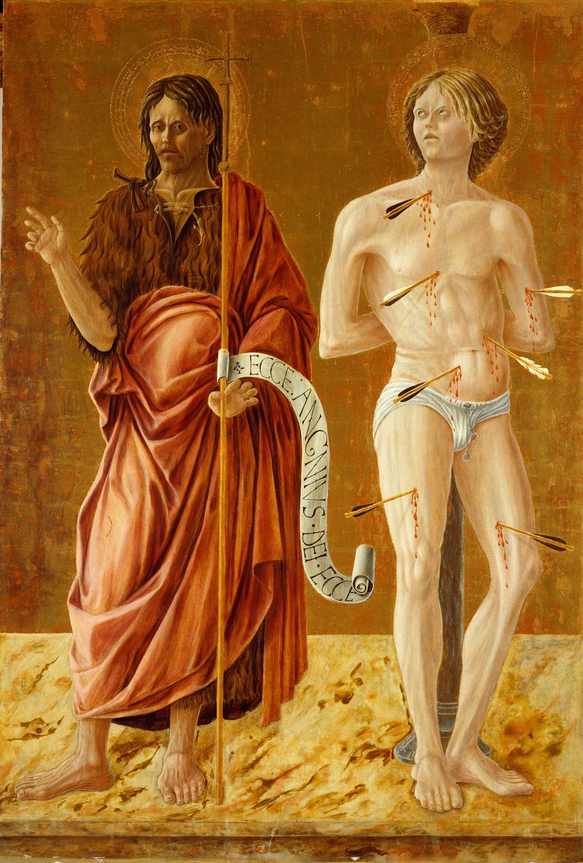 Johannes Døberen og Skt. Sebastian, ca. 1450-70 (tempera på panel) af Giovanni Boccati or Boccatto