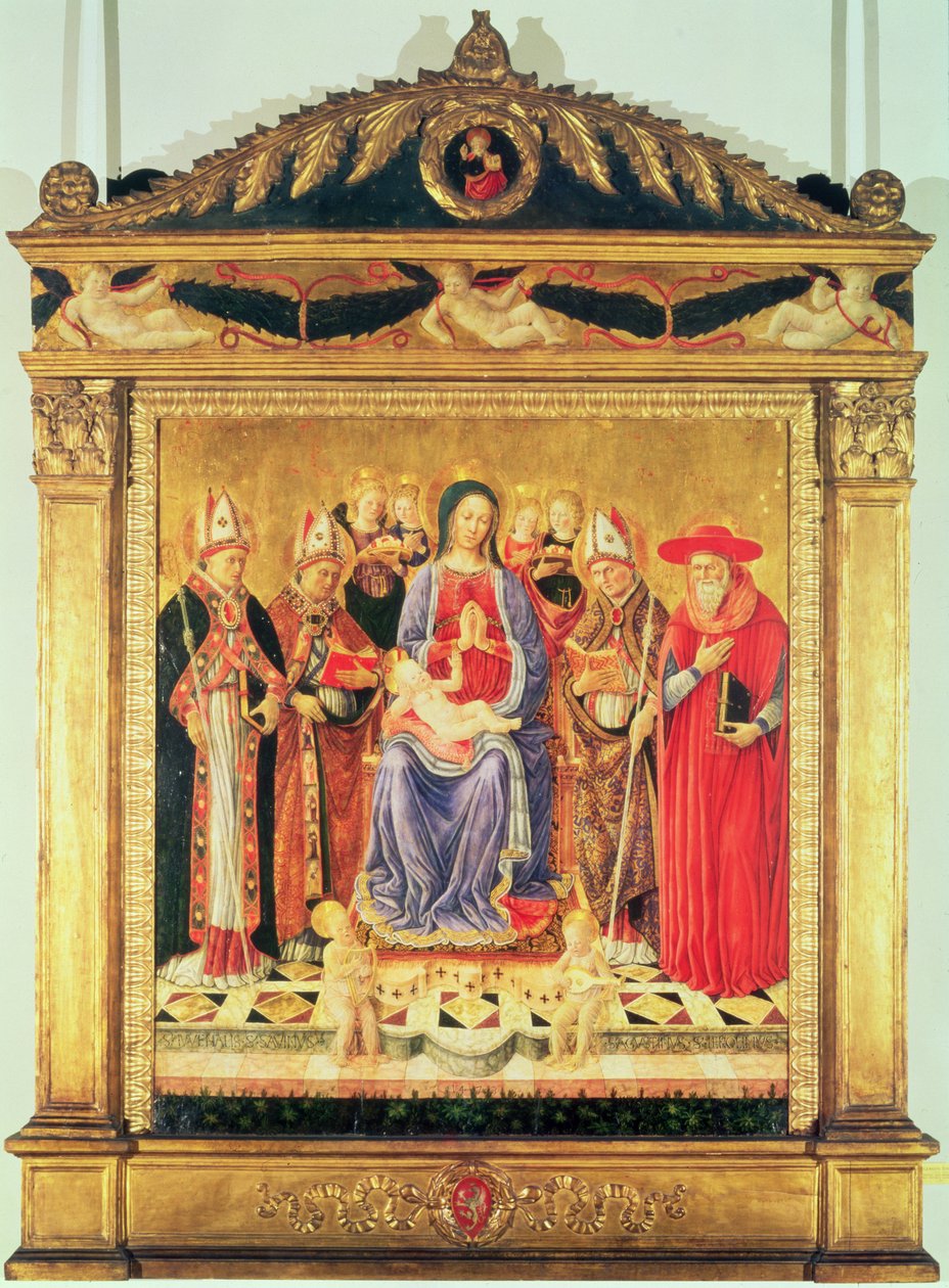 Jomfruen og barnet tronede med hellige af Giovanni Boccati or Boccatto