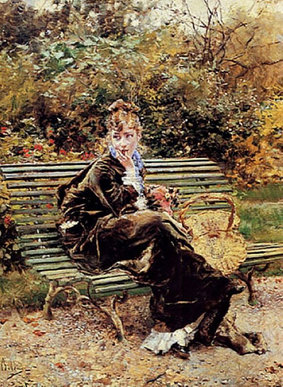 Sidder i haven Tysk: Polski sidder i haven: Siedzaca w ogrodzie af Giovanni Boldini