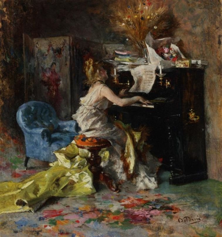  Woman at te PianonDeutsch: Frau am KlaviernPolish: Kobieta przy pianinien af Giovanni Boldini