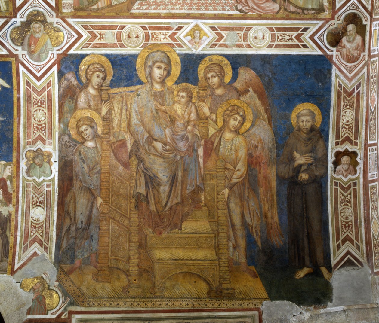 Madonna og barn med engle på tronen og den hellige Frans af Assisi af Giovanni Cimabue