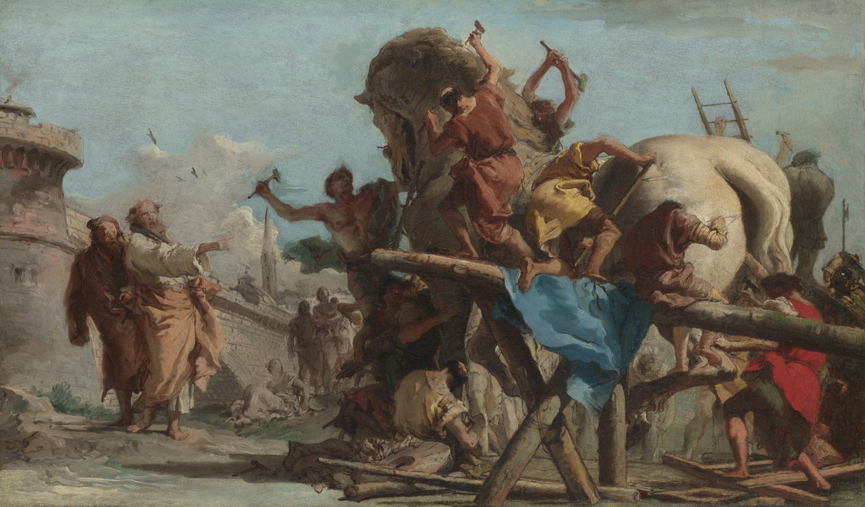 Bygning af den trojanske hest af Giovanni Domenico Tiepolo