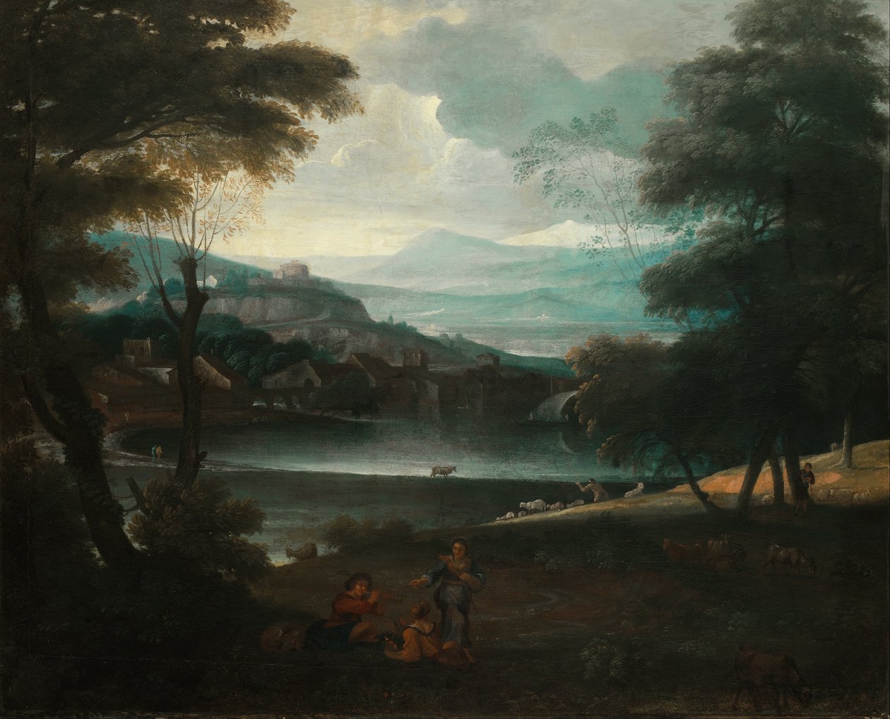 Landskab med hvilende hyrder af Giovanni F. Grimaldi