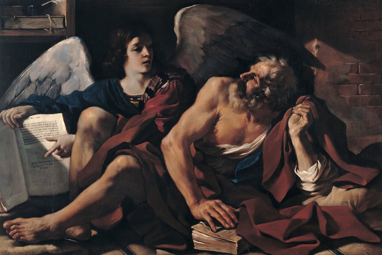 Den hellige Matthew og englen af Giovanni Francesco Barbieri