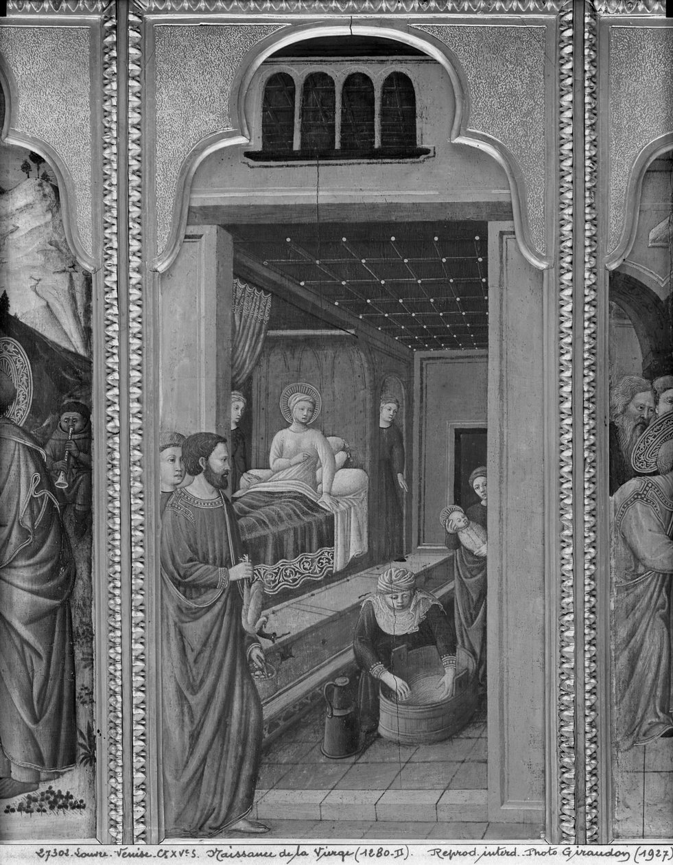 Cyklus af Jomfruens liv, Jomfruens fødsel, ca.1445 (olie på poppeltræ) af Giovanni Francesco da Rimini