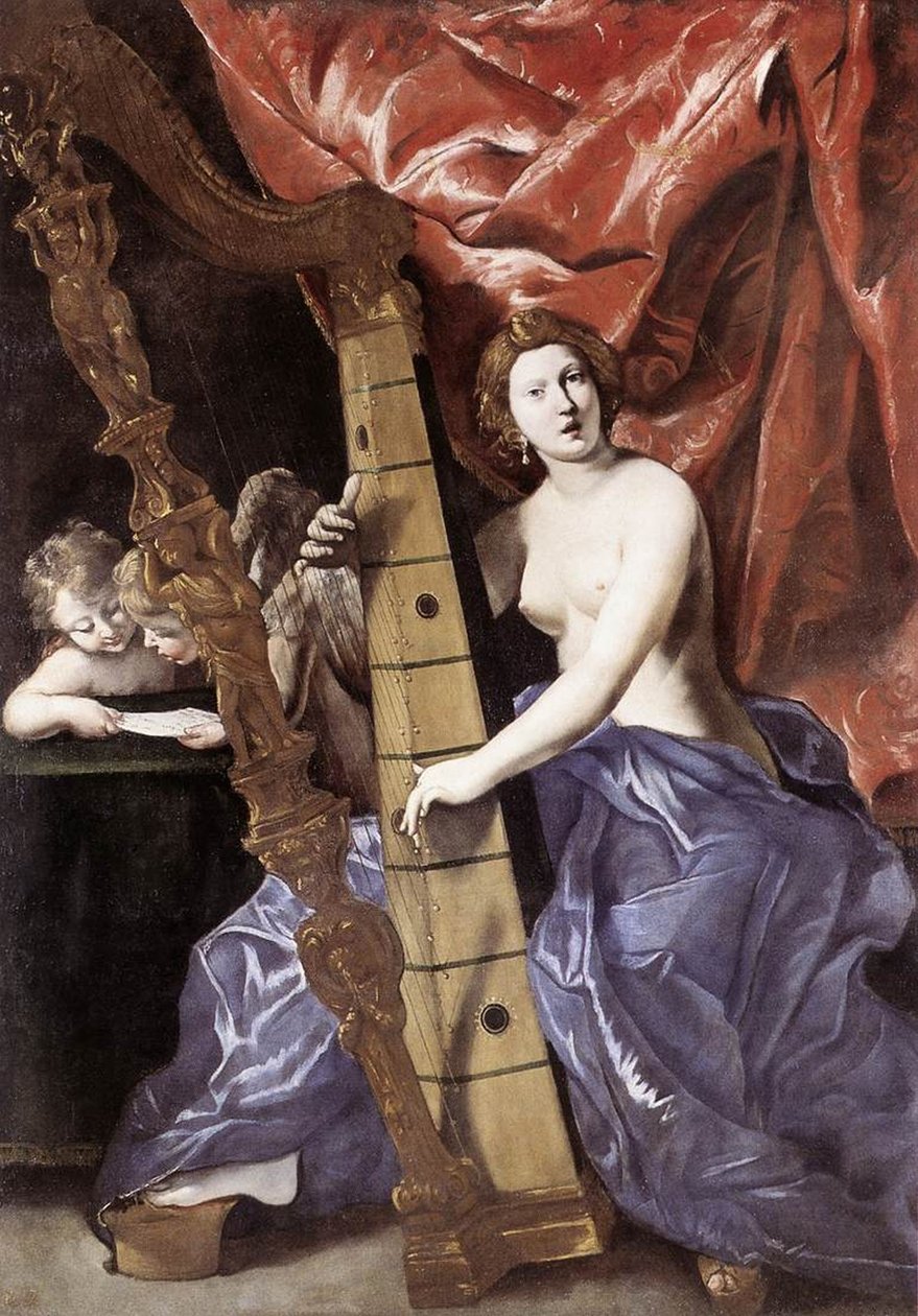 Venus spiller harpe (musikken) af Giovanni Lanfranco