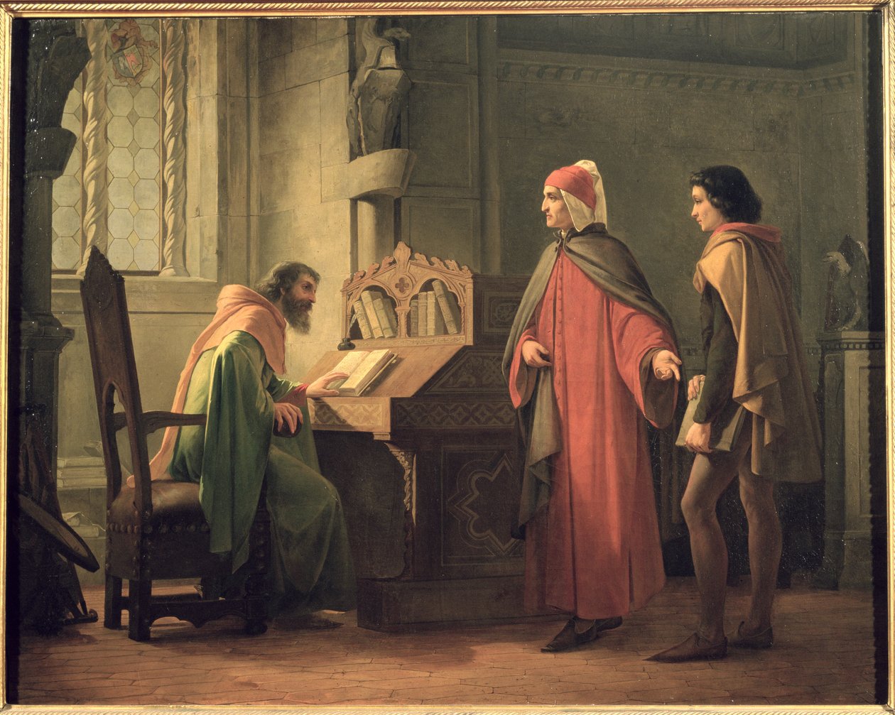 Dante (1265-1321) præsenterer Giotto (1266-1337) for Guido da Polenta (d.1310) af Giovanni Mochi