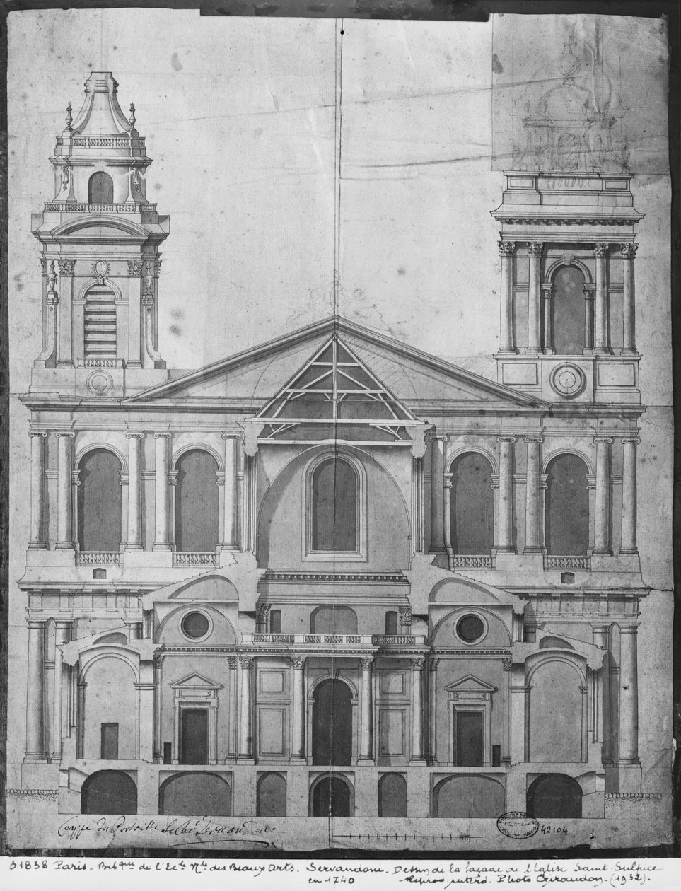 Saint-Sulpice-kirken, forhøjning af facaden, Paris, 1740 af Giovanni Niccolo Servandoni