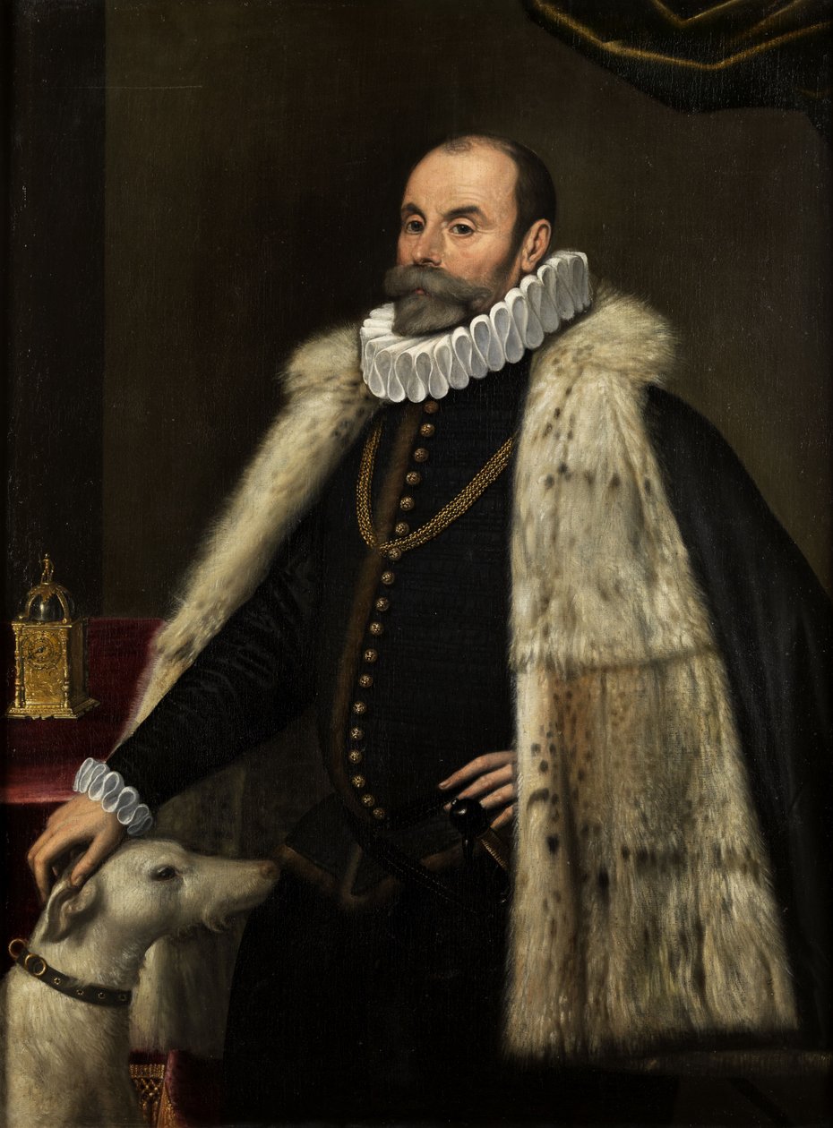 Portræt af en adelsmand med en hund af Giovanni Paolo Cavagna