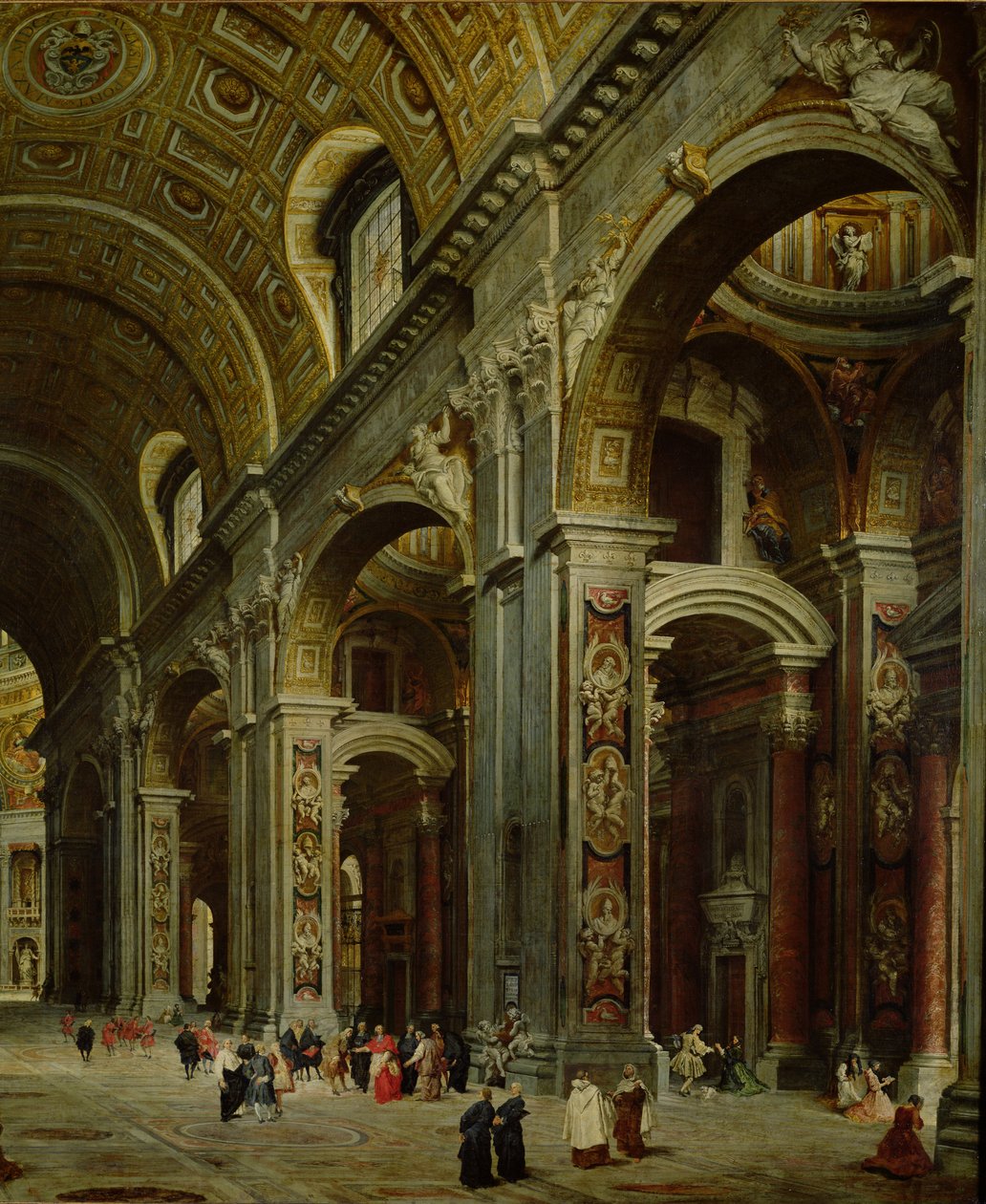 Kardinal Melchior de Polignac (1661-1742) Besøger Peterskirken i Rom (detaljer fra 222224) af Giovanni Paolo Pannini